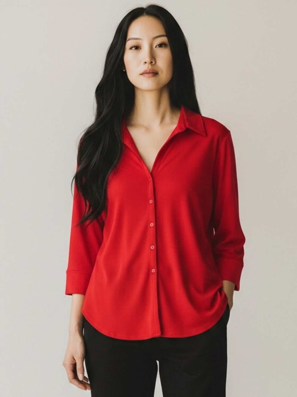 Venezia Bright Red Button-Front Women's Shirt